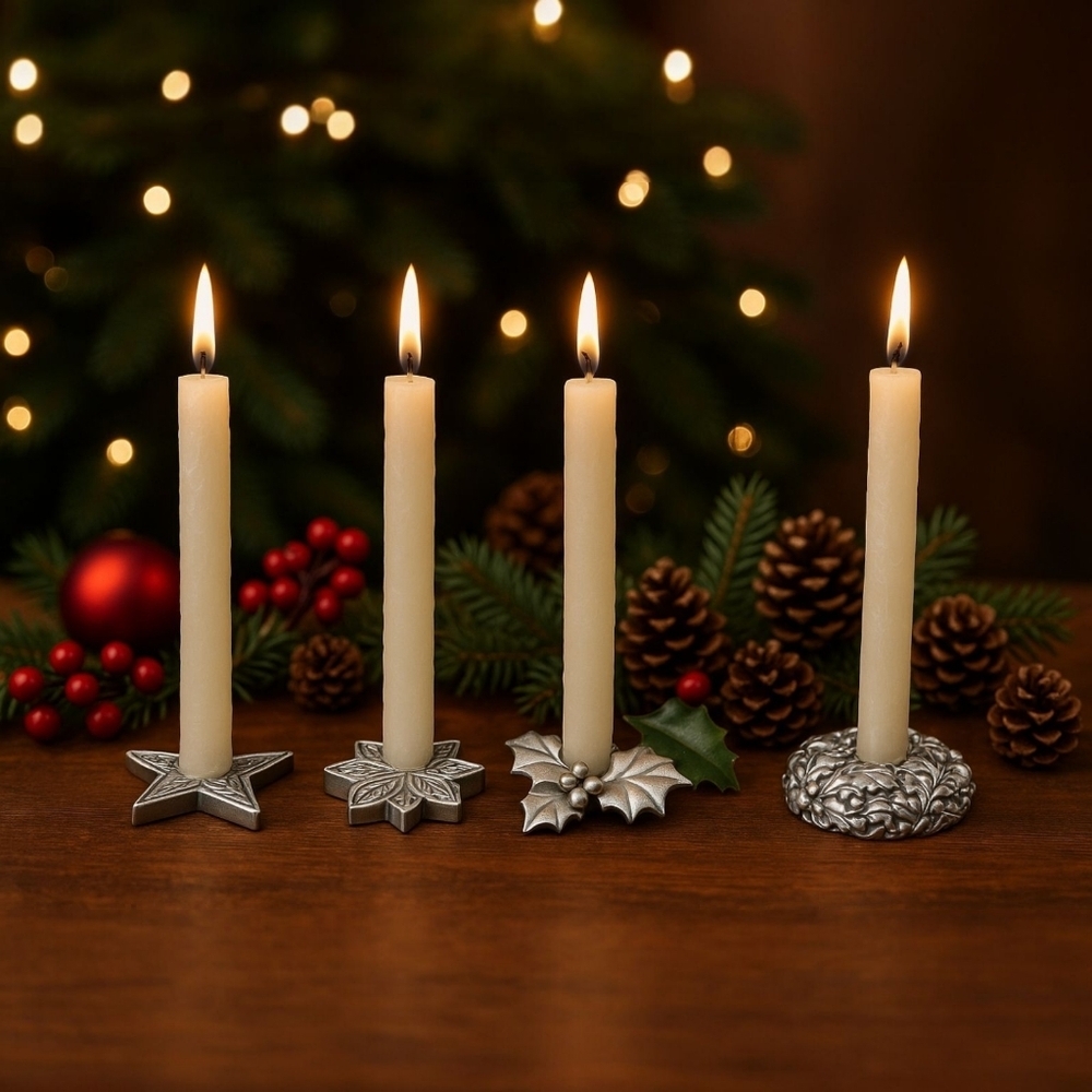 VTG Holiday Silverplated Taper Candle Holders Russ Victorian Tidings Christmas